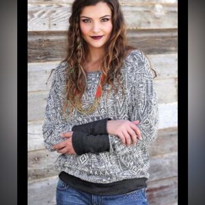 Cruel girl western Gray Patterned crew neck Sweatshirt XL